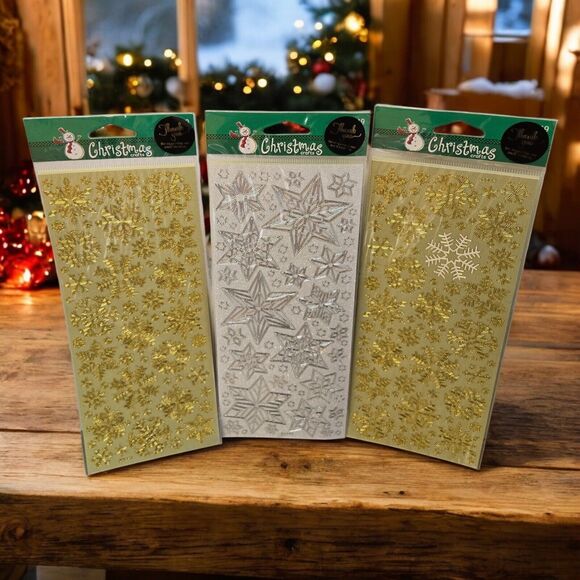 Christmas Crafts 2009 Gold Snowflakes and Silver Stars Holiday Outlines Stickers - Picture 2 of 7